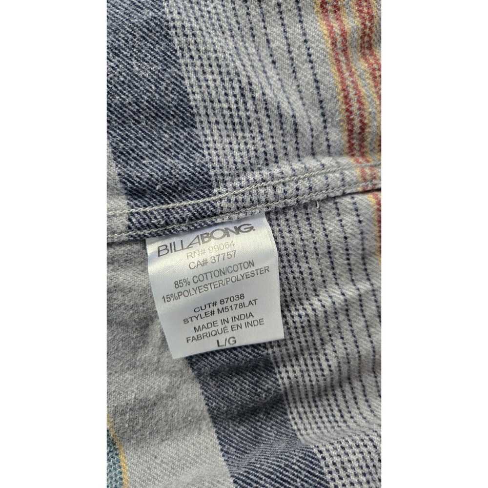 Billabong Hooded Flannel Shacket Men Large Surf Skate Stripe Button Shirt L Tuff - Picture 9 of 10